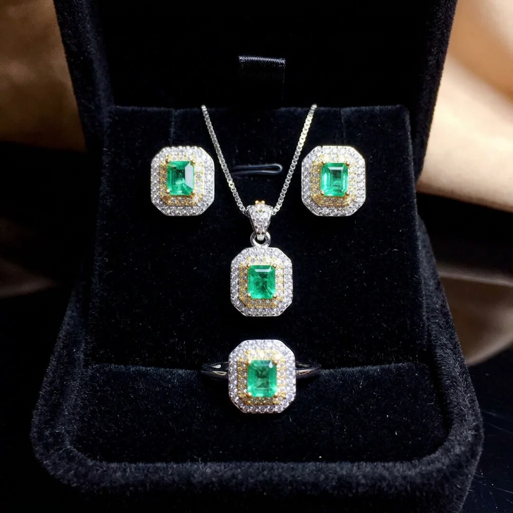 Natural Emerald Bloom Jewelry Set - view 1