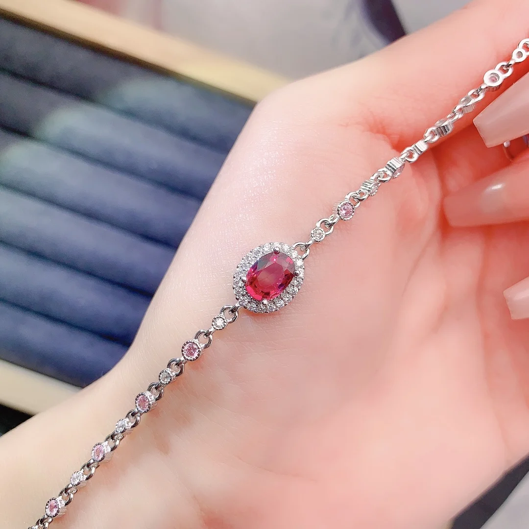 Natural Garnet Station Bracelet - view 1