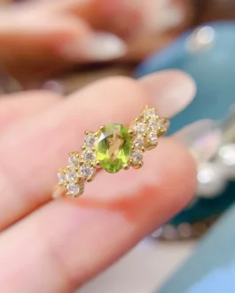Natural Peridot Round Cluster Ring