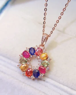 Natural Sapphire Rainbow Wreath Pendant