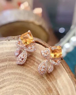 Natural Citrine Asscher Bow Earrings