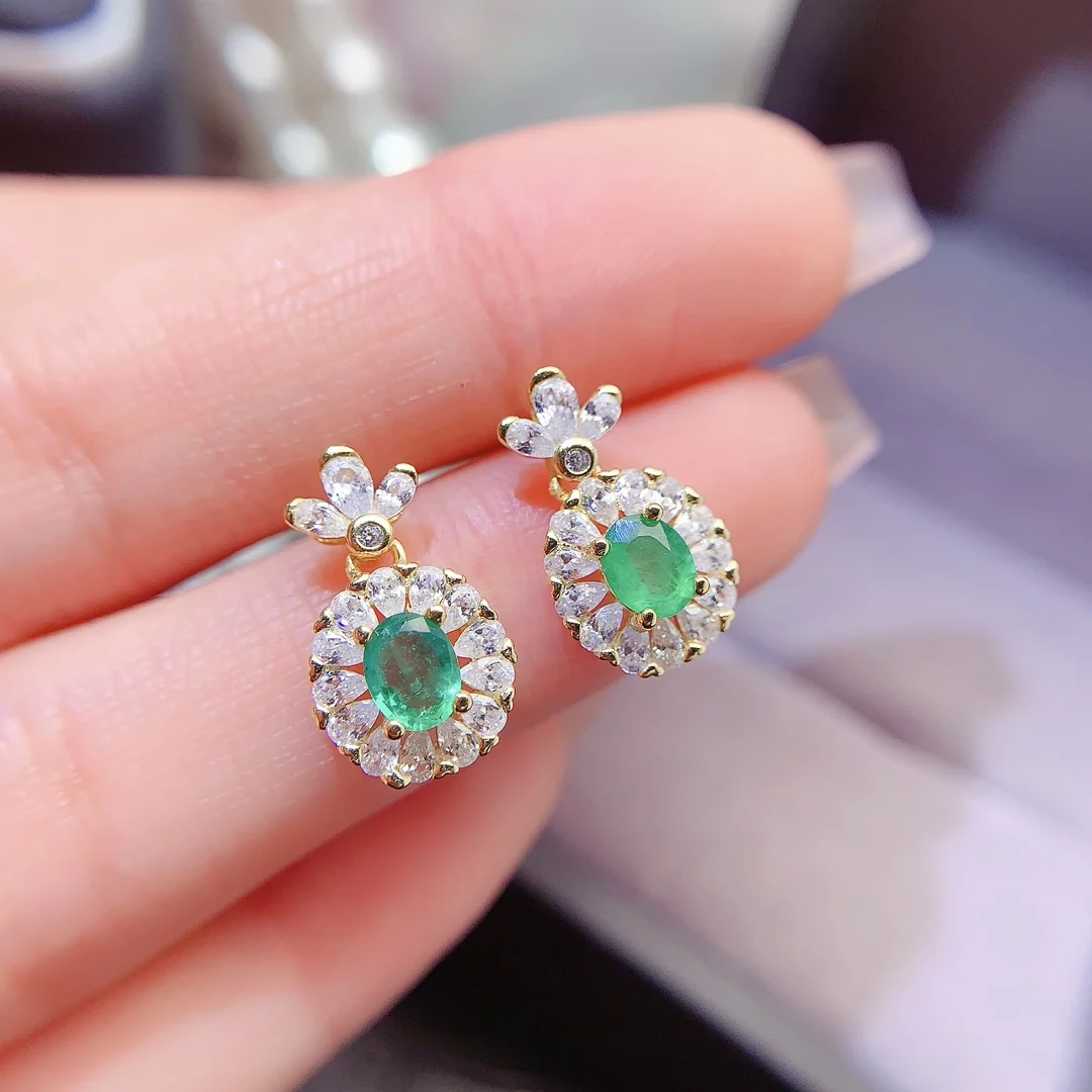 Natural Emerald Rose Earrings - view 1