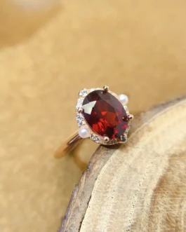 Natural Garnet Oval Accent Ring