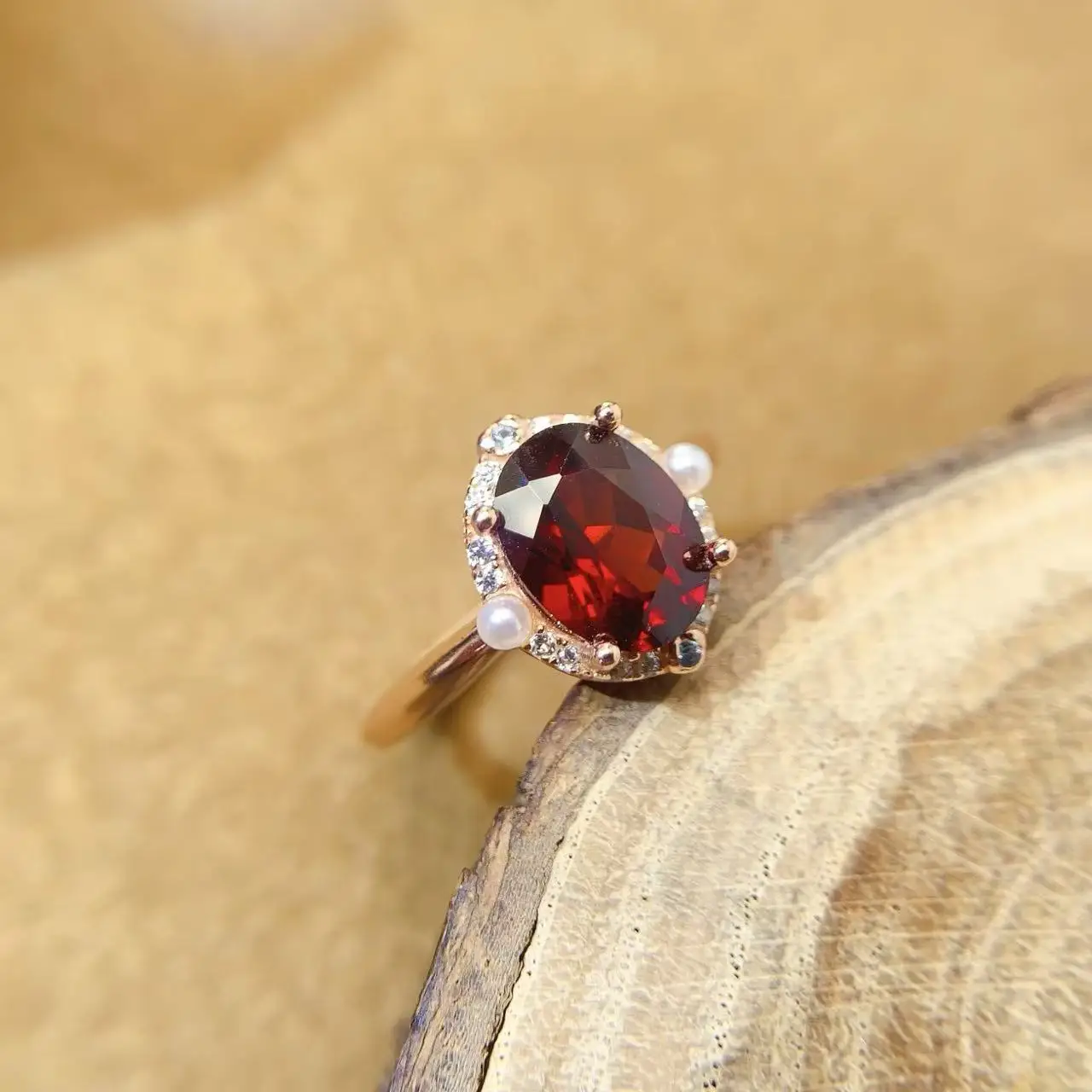 Natural Garnet Oval Accent Ring - view 2