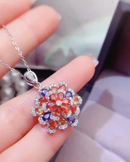 Natural Sapphire Dahlia Pendant