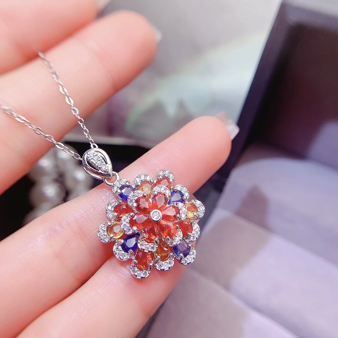 Natural Sapphire Dahlia Pendant - view 1