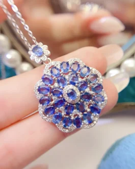 Natural Sapphire Snowflake Pendant Necklace