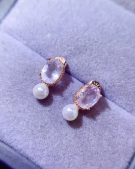 Natural Rose Quartz Pearl Earrings