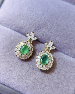Natural Emerald Rose Earrings
