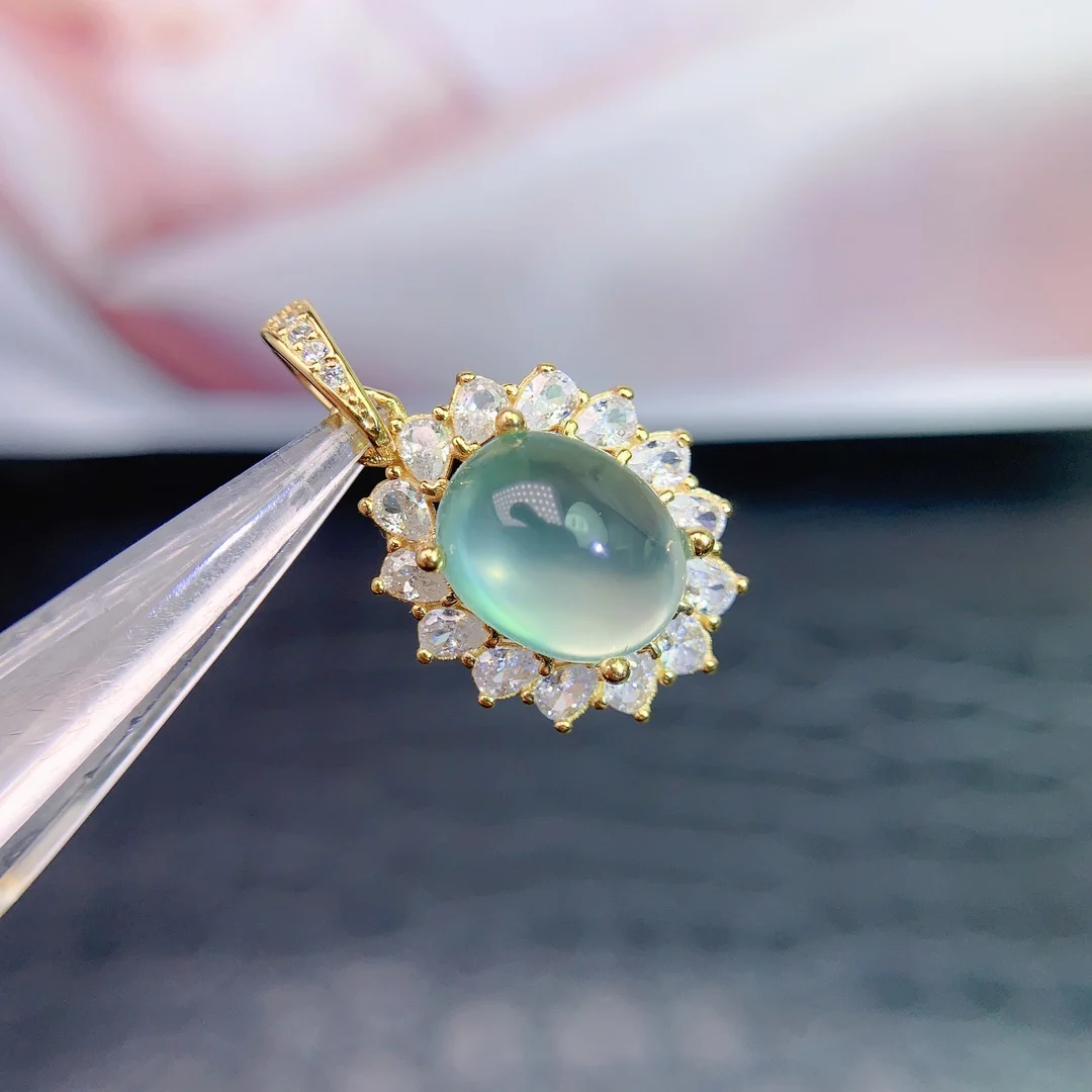 Natural Prehnite Sunburst Pendant - view 1