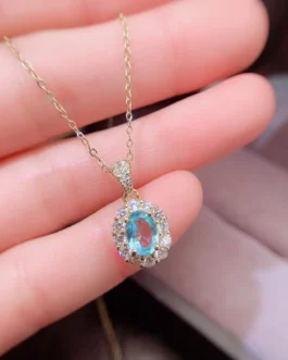 Natural Apatite Oval Halo Pendant