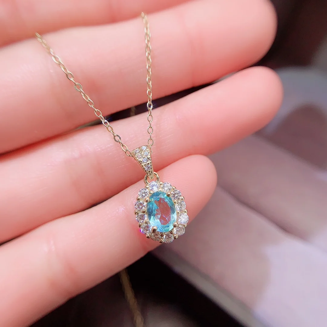 Natural Apatite Oval Halo Pendant - view 1