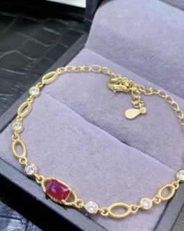 Natural Ruby Oval Link Bracelet