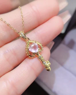 Natural Rose Quartz Key Pendant