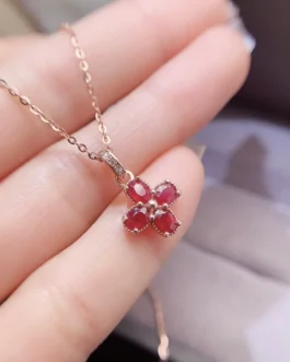 Natural Ruby Clover Pendant