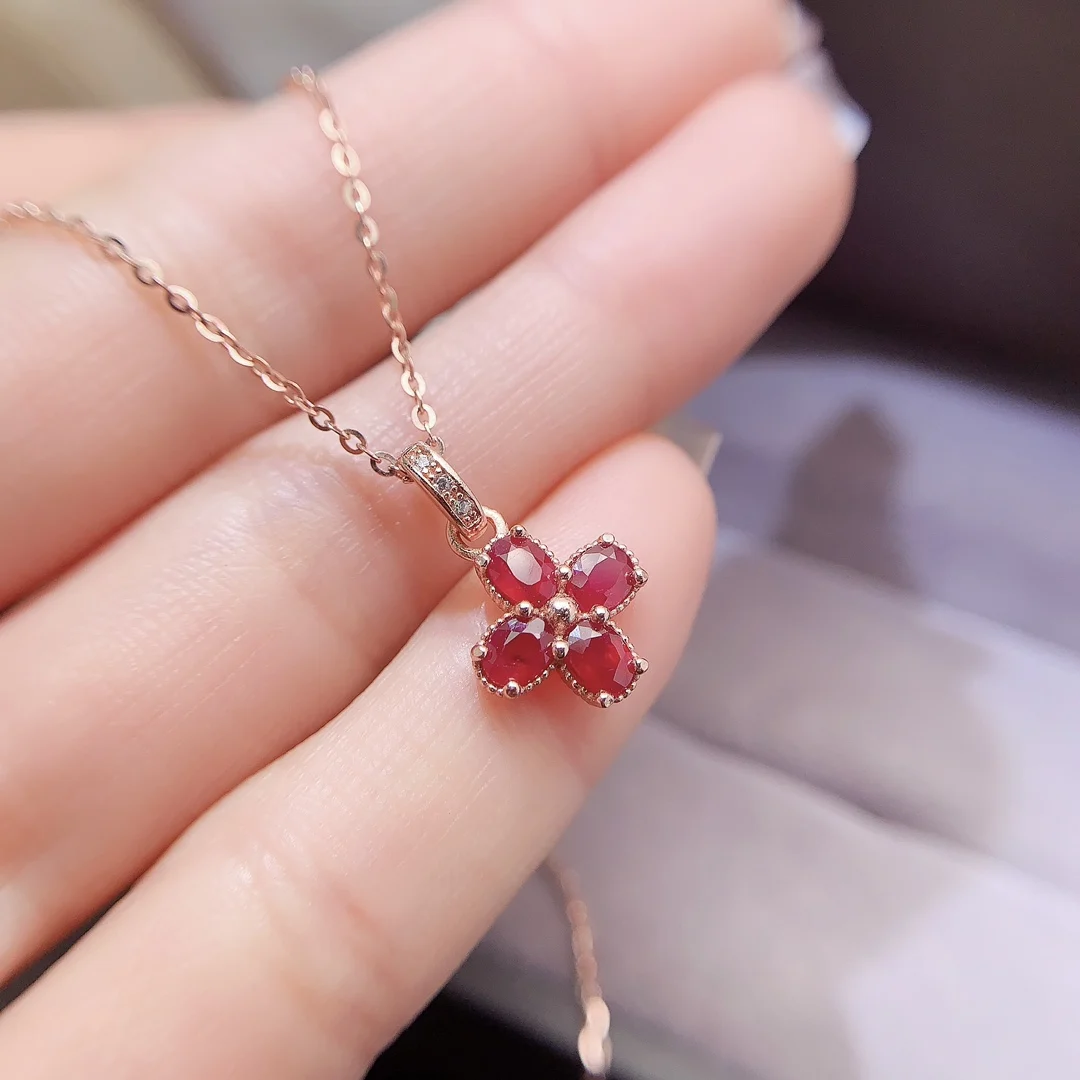 Natural Ruby Clover Pendant - view 1
