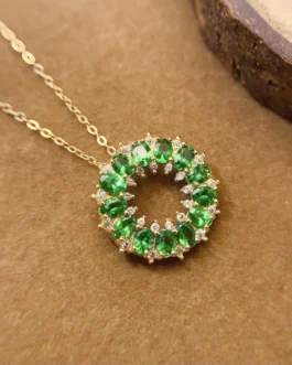 Natural Tsavorite Circle Pendant Necklace