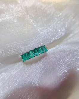 Natural Emerald Silver Row Ring