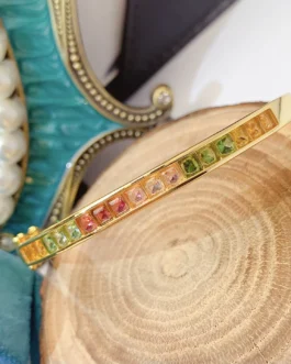 Natural Tourmaline Gold Plated Bangle