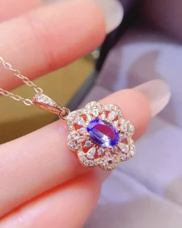Natural Tanzanite Flower Pendant Necklace