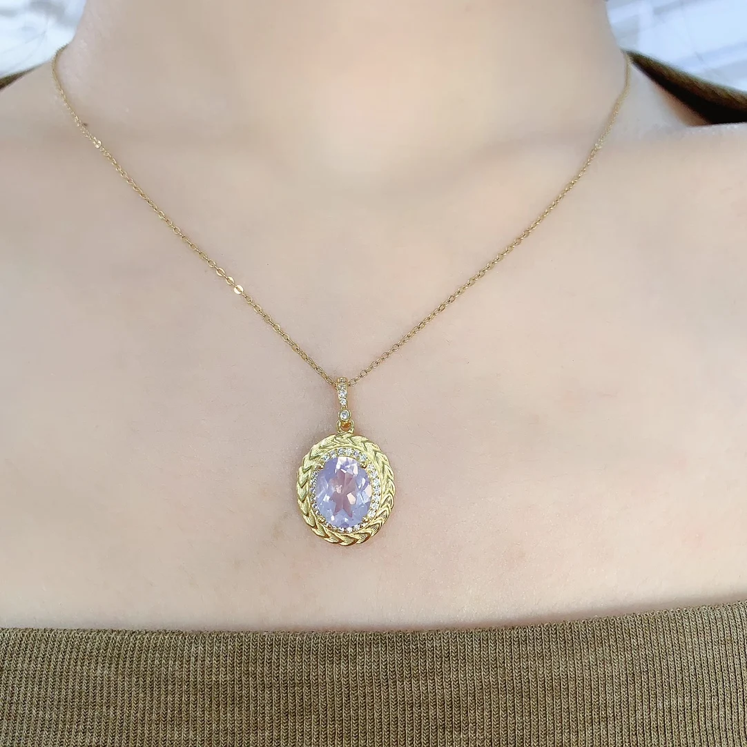Natural Lavender Oval Halo Pendant - view 5
