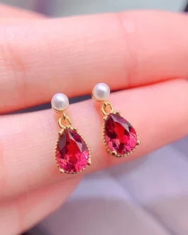 Natural Garnet Pear Stud Earrings