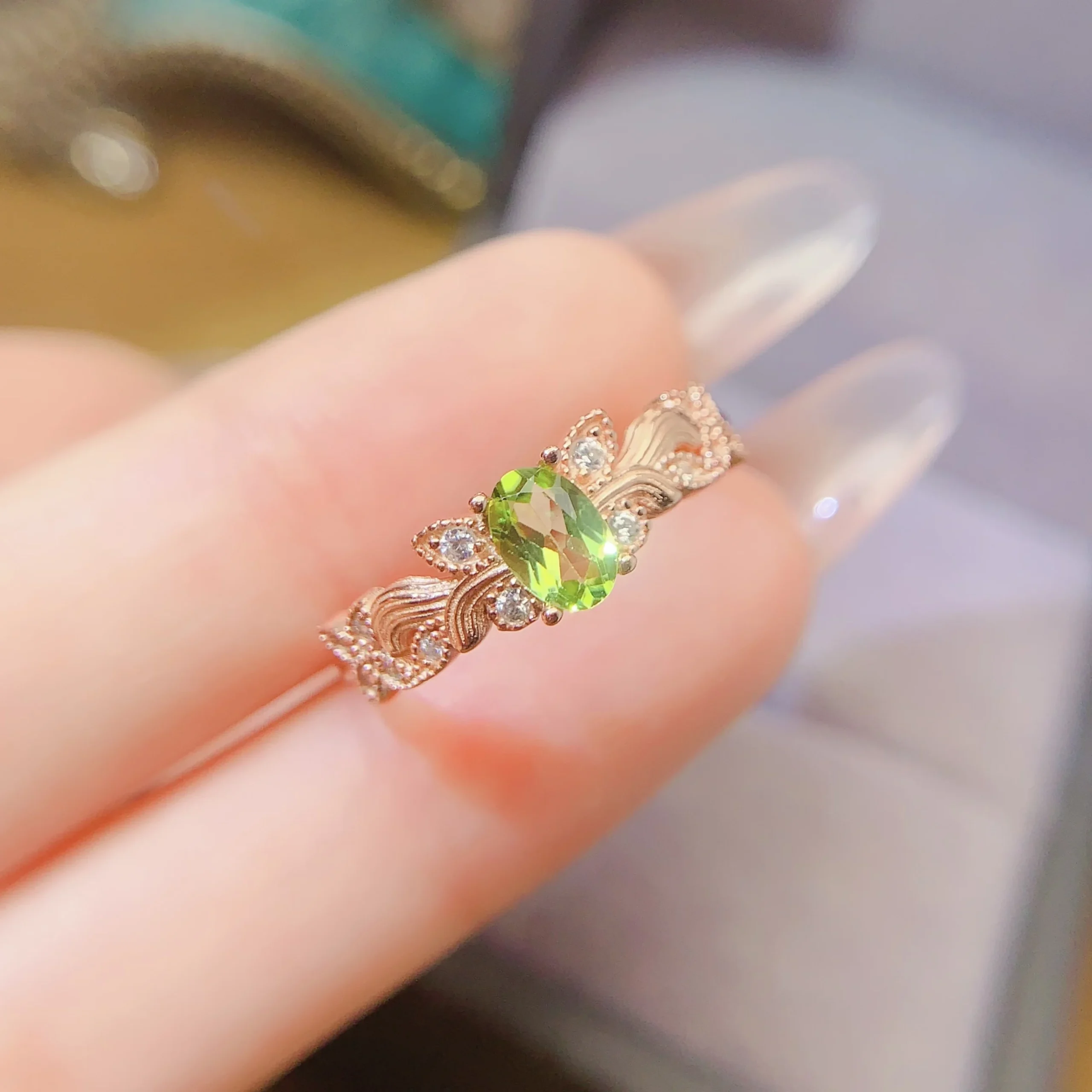 Natural Peridot Dainty Oval Ring - view 1