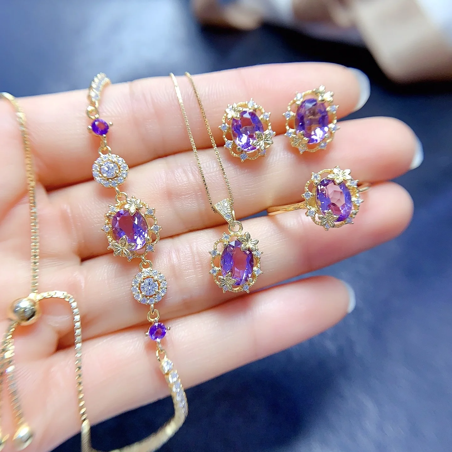 Natural Amethyst Luxury Jewelry Set - view 1