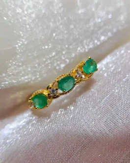 Natural Emerald Three Stone Ring