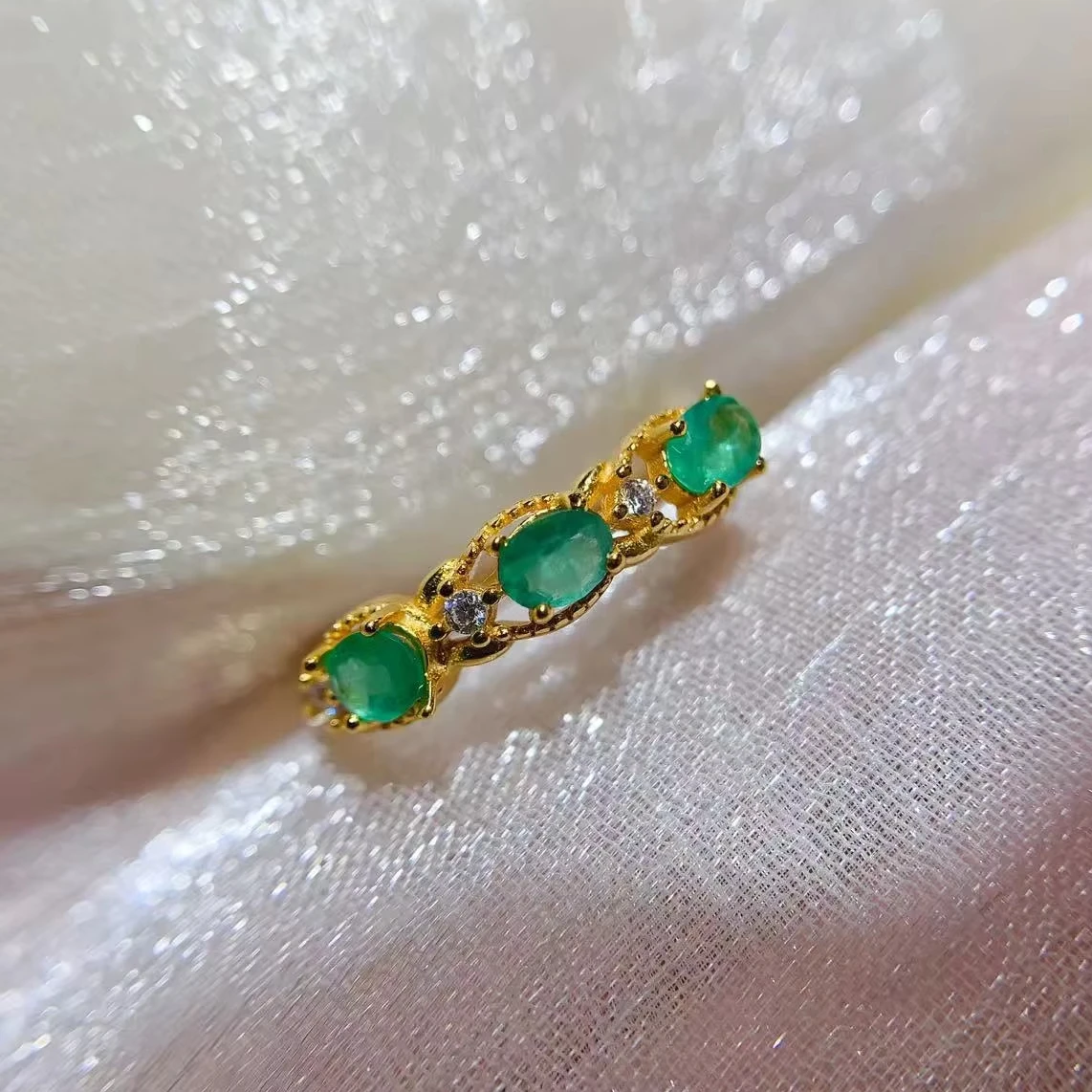 Natural Emerald Three Stone Ring - view 1