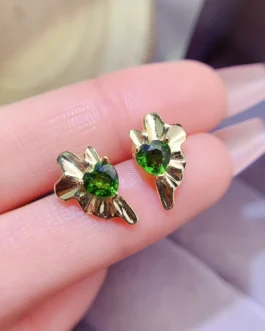 Natural Diopside Heart Stud Earrings