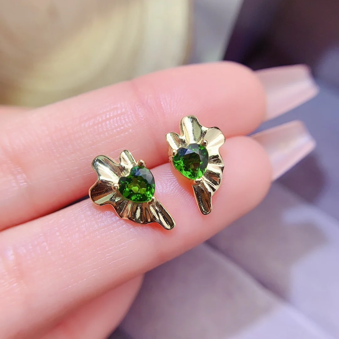 Natural Diopside Heart Stud Earrings - view 1