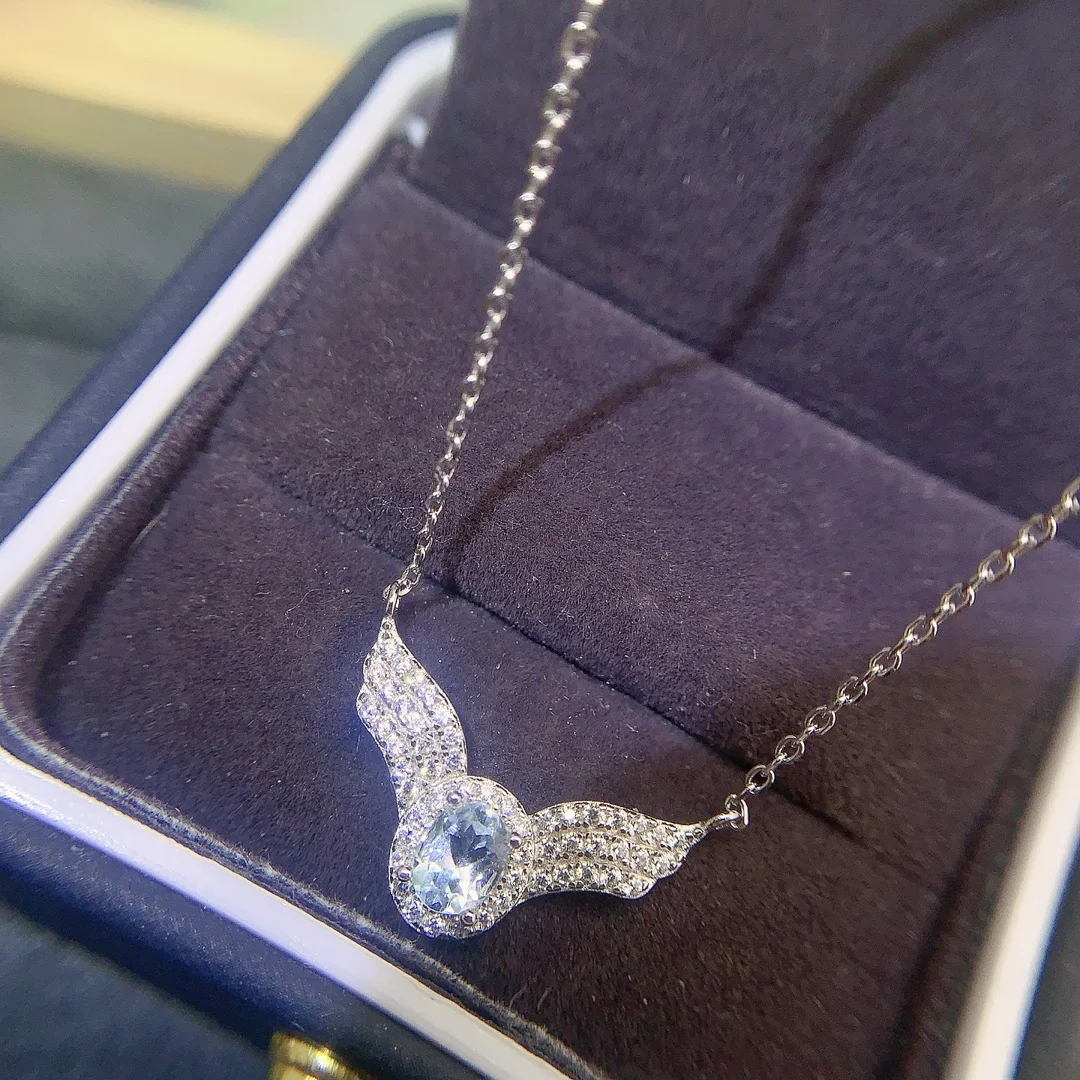 Natural Aquamarine Angel Wing Pendant - view 4
