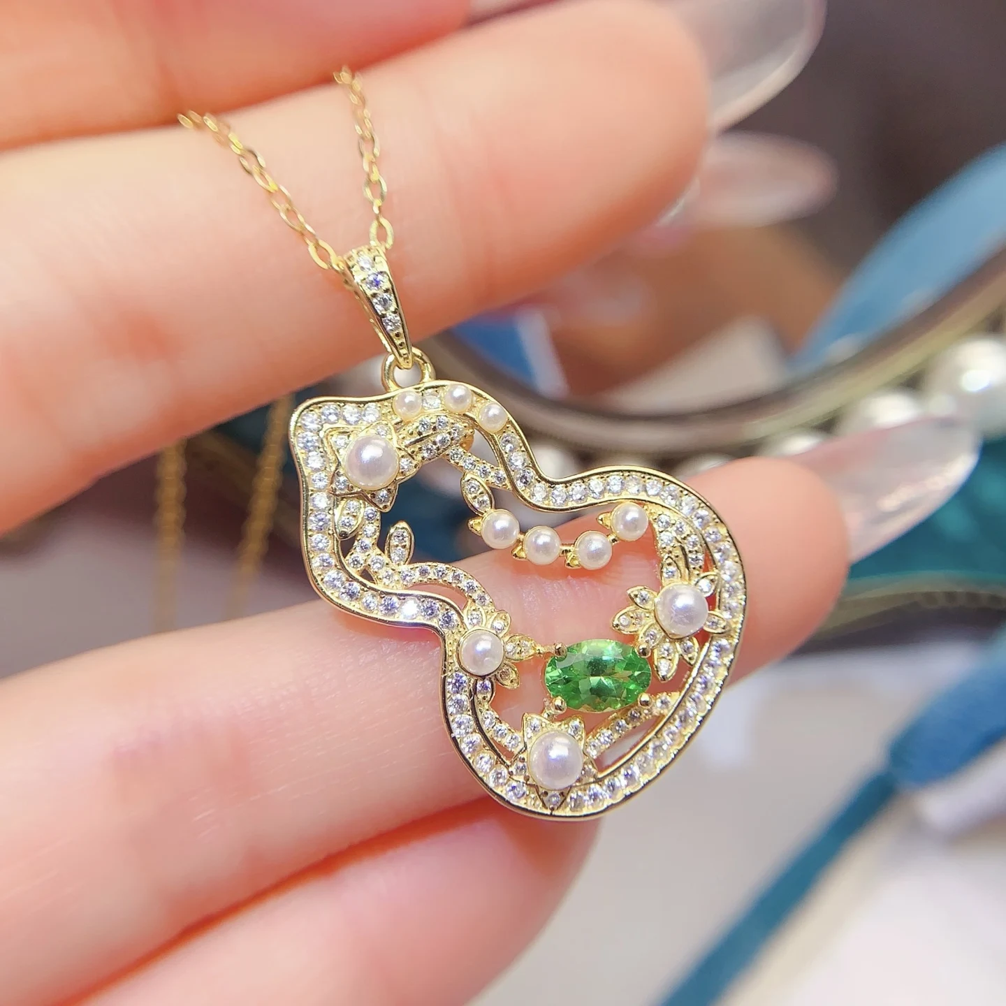 Natural Tsavorite Gourd Pendant Necklace - view 2