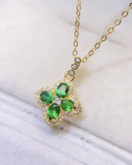 Natural Tsavorite Flower Pendant Necklace
