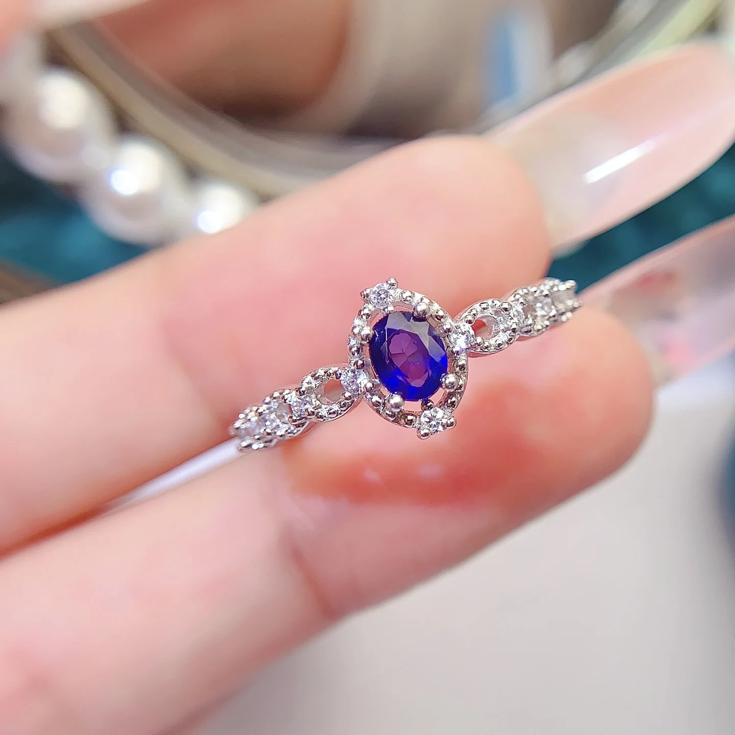 Natural Sapphire Halo Pinky Ring - view 1