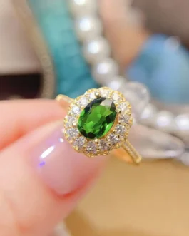 Natural Diopside Pear Halo Ring