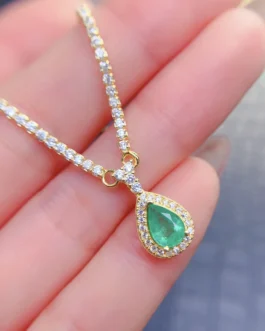 Natural Emerald Pear Pendant Necklace