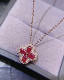 Natural Ruby Flower Pendant