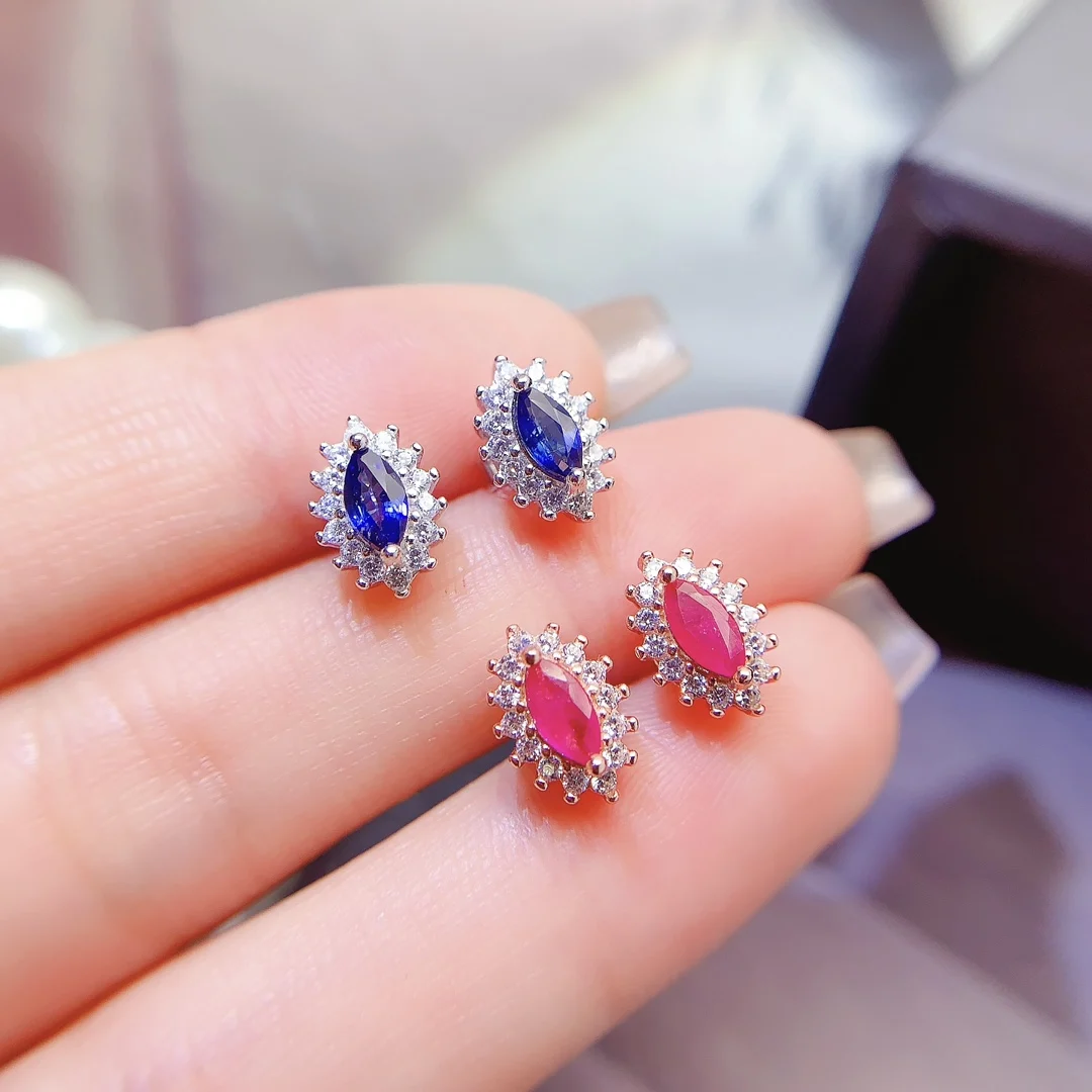 Natural Sapphire Marquise Earrings - view 1
