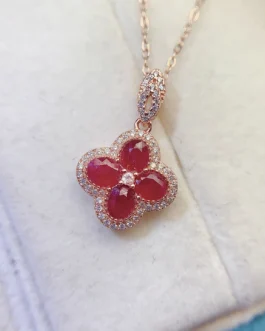 Natural Ruby Quatrefoil Pendant Necklace