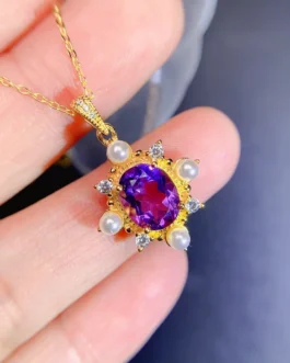 Natural Amethyst Sunburst Pendant