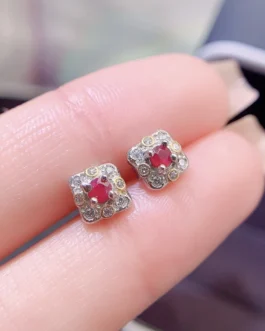 Natural Ruby Round Stud Earrings