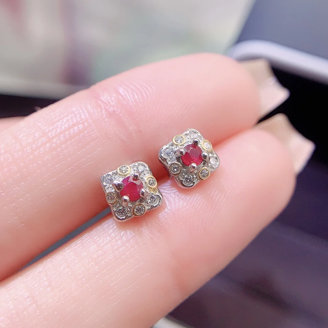 Natural Ruby Round Stud Earrings - view 1