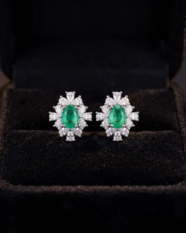 Natural Emerald Floral Stud Earrings