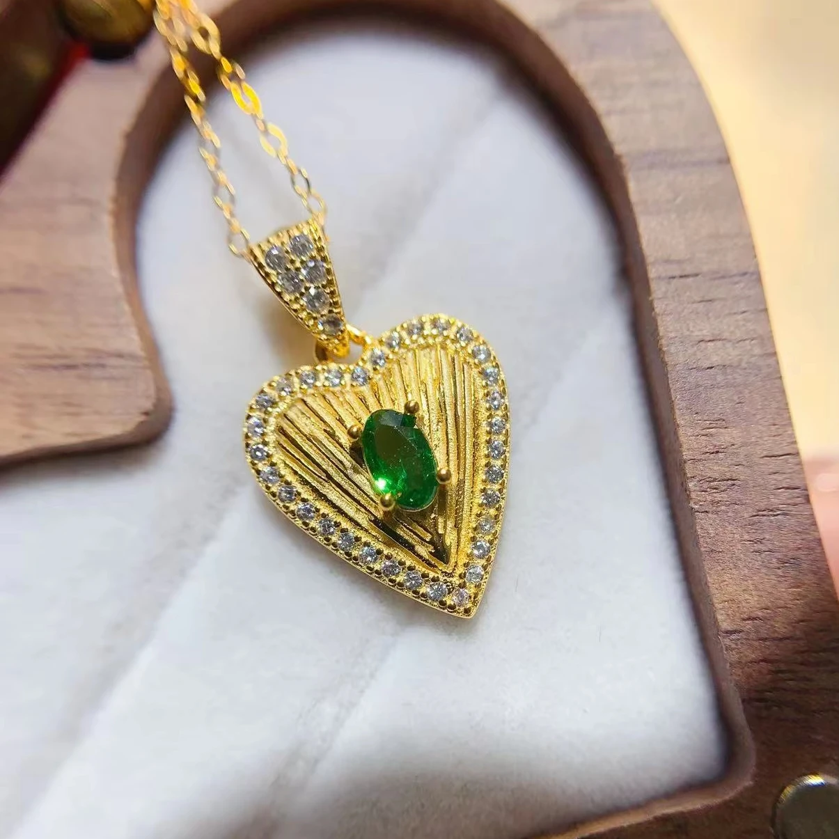 Natural Diopside Heart Pendant Necklace - view 1
