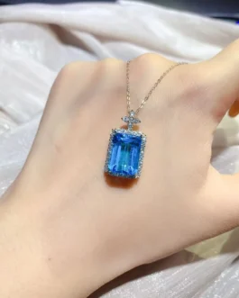 Natural Topaz Rectangle Pendant Necklace