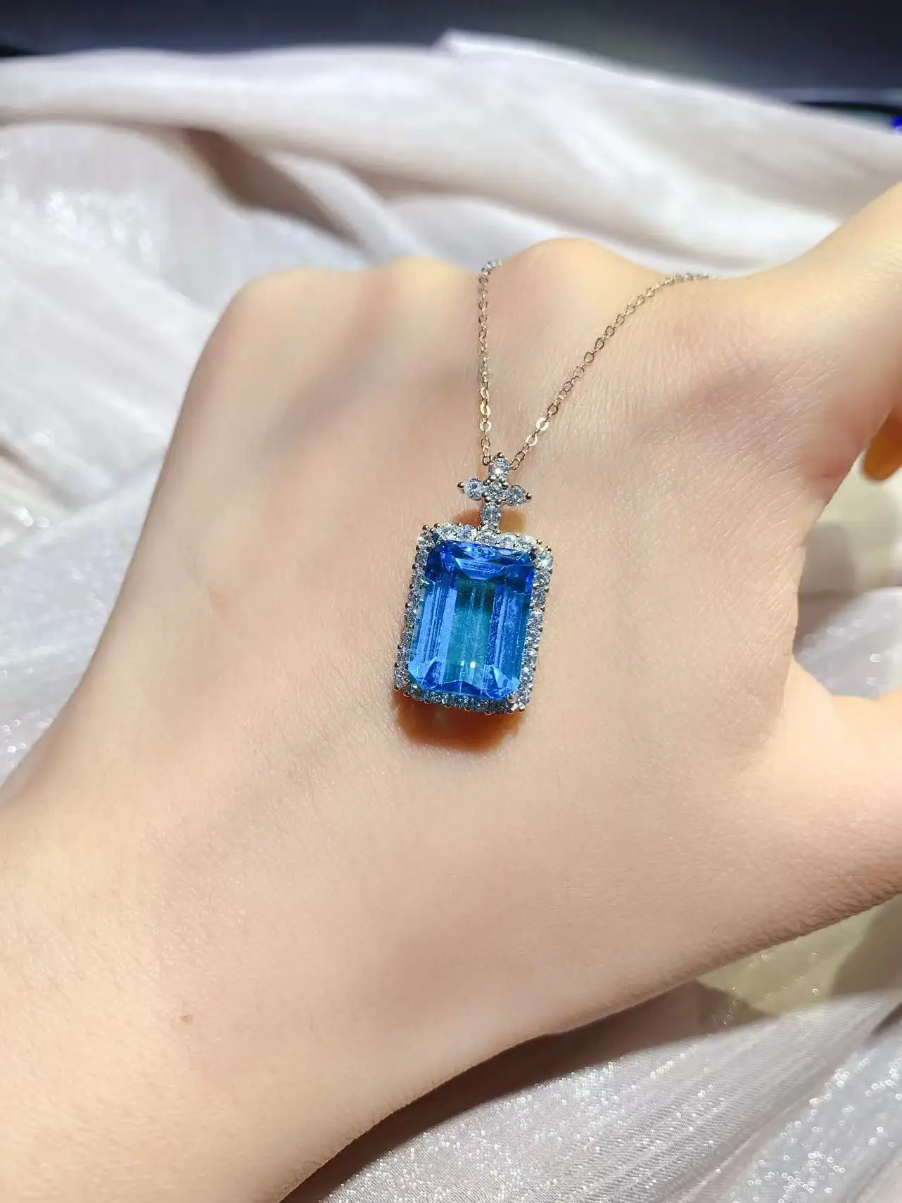 Natural Topaz Rectangle Pendant Necklace - view 2