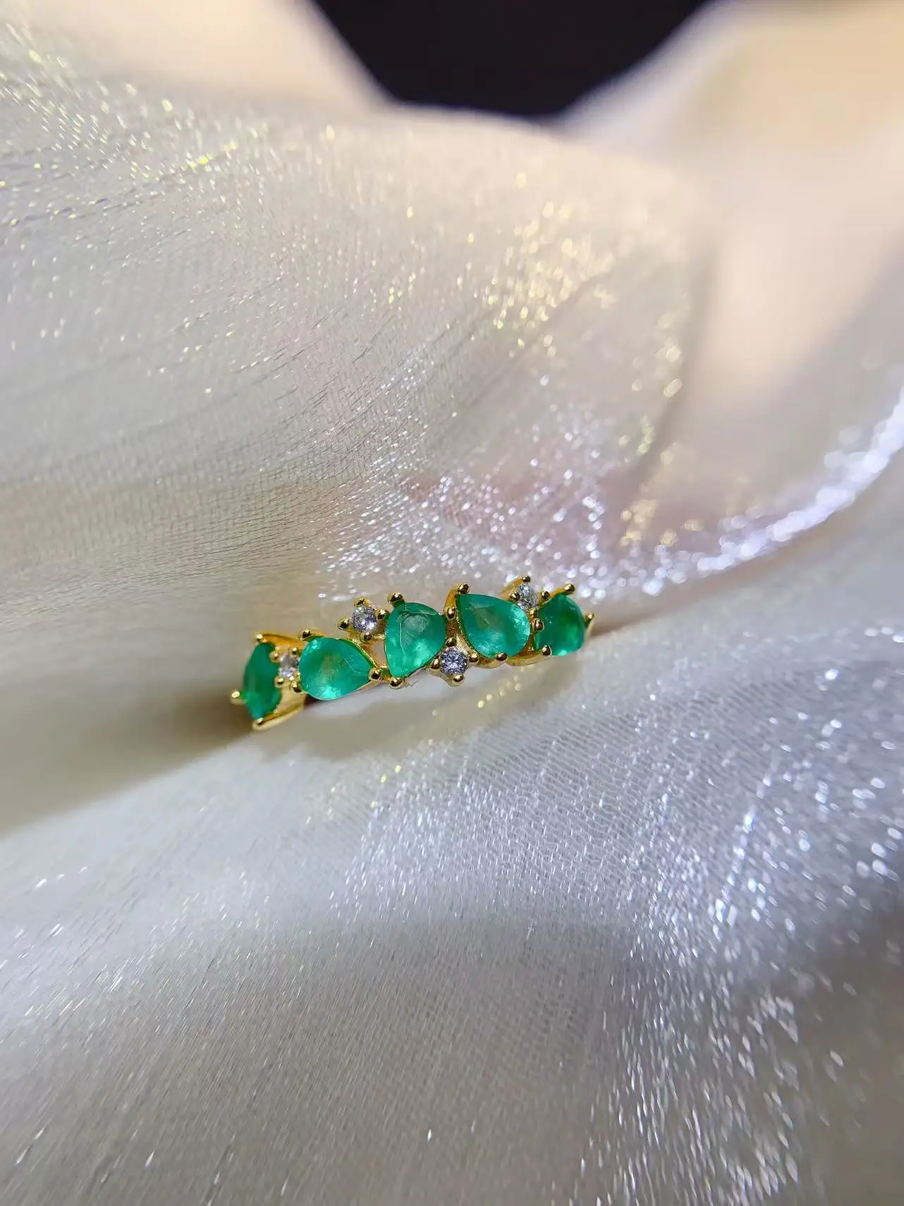 Natural Emerald Five Pear Ring - view 2