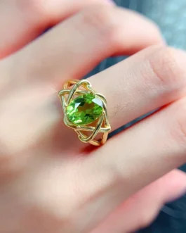 Natural Peridot Gold Oval Ring